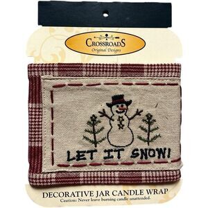 New Crossroads Primitives Let it Snow Snowman Country Primitive Candle Jar Wrap